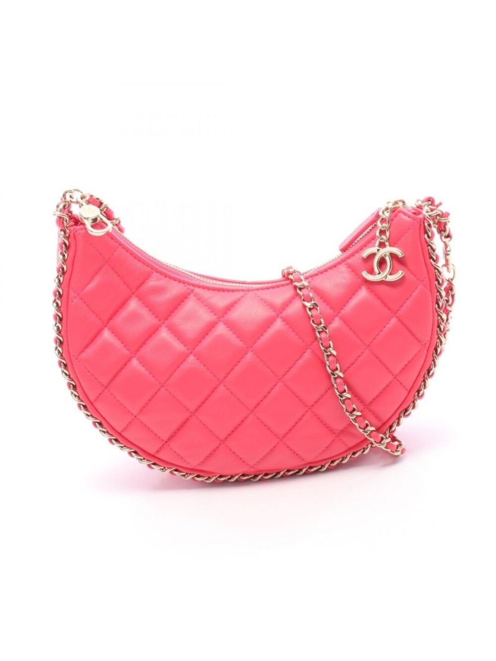 Chanel Shoulder Bag Quilted Small Hobo Pink Lambskin Chain